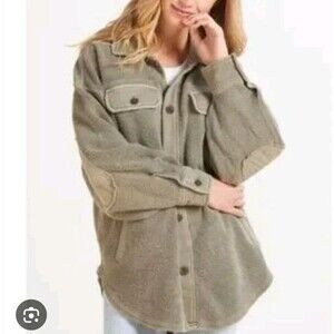 Free People Ruby Fleece Shirt Oversized Jacket In Jaded Size Small S Olive